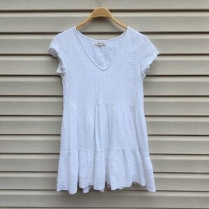 Rip Curl Gauze Mini Dress S White Cotton Tiered Lined Beachy Boho Coastal